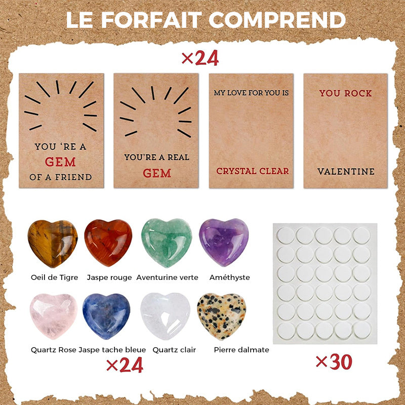 Paquet de 24 cartes de Saint-Valentin avec cristaux en forme de cœur
