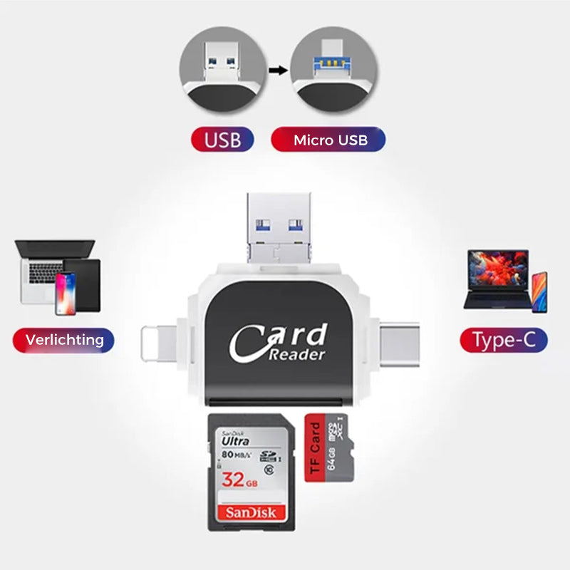 Multi-poort 4 in1 universele SD TF-kaartlezer
