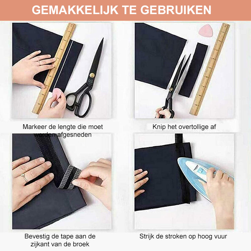 Zelfklevende inkorting van de broekrand
