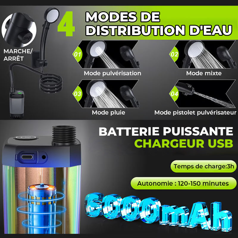 Pompe de douche portable rechargeable pour camping en plein air