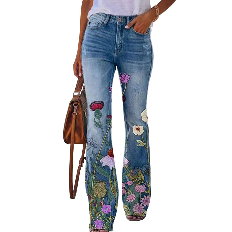 Pantalon femme skinny décontracté à motif fleuri