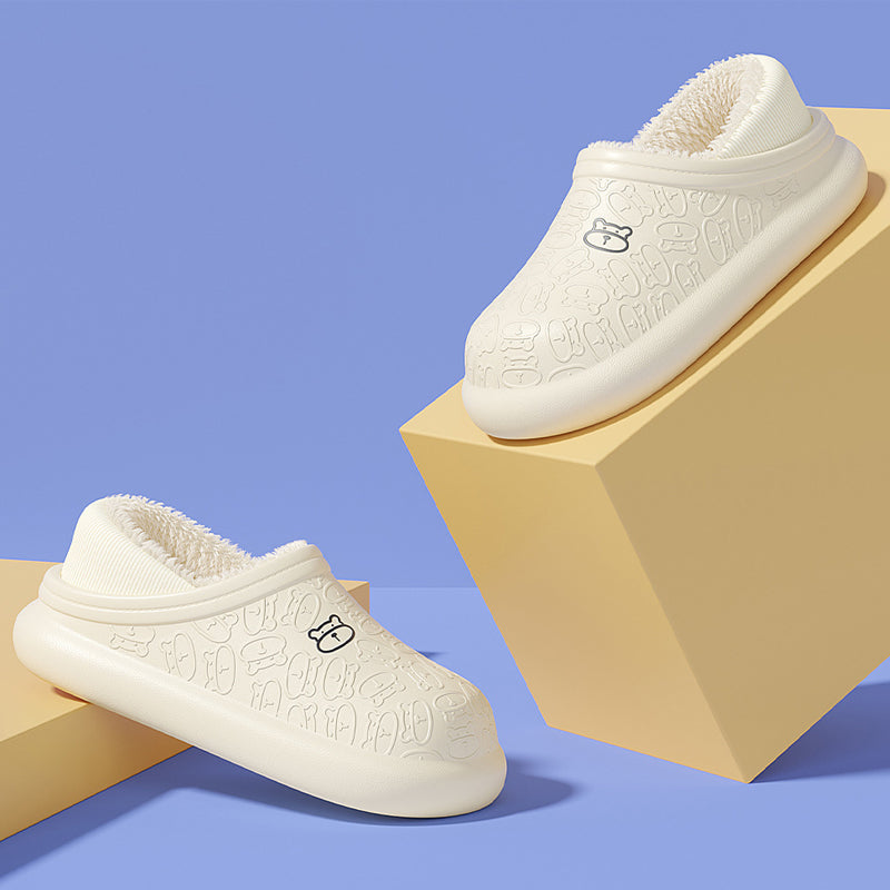 Pantoufles en Coton Imperméables avec Petit Ours en Relief pour la Maison