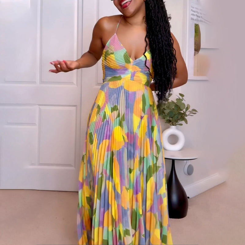Robe plissée décontractée à imprimé