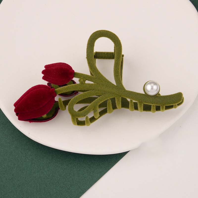 Pince à cheveux élégante tulipe en velours