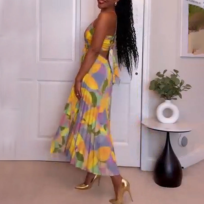 Robe plissée décontractée à imprimé