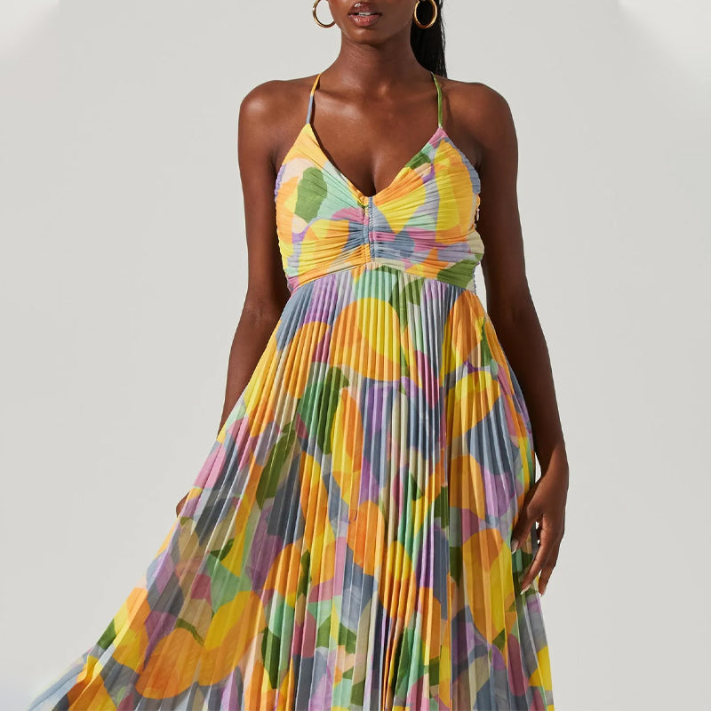 Robe plissée décontractée à imprimé