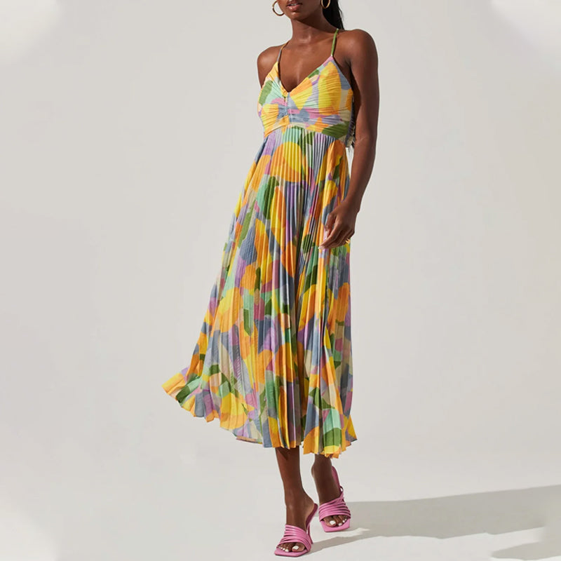 Robe plissée décontractée à imprimé