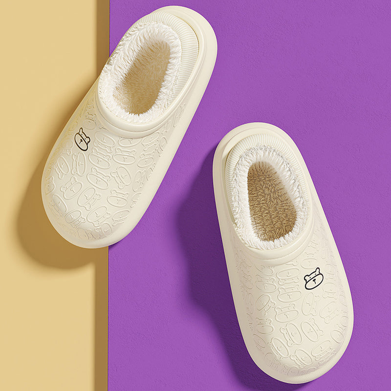 Pantoufles en Coton Imperméables avec Petit Ours en Relief pour la Maison