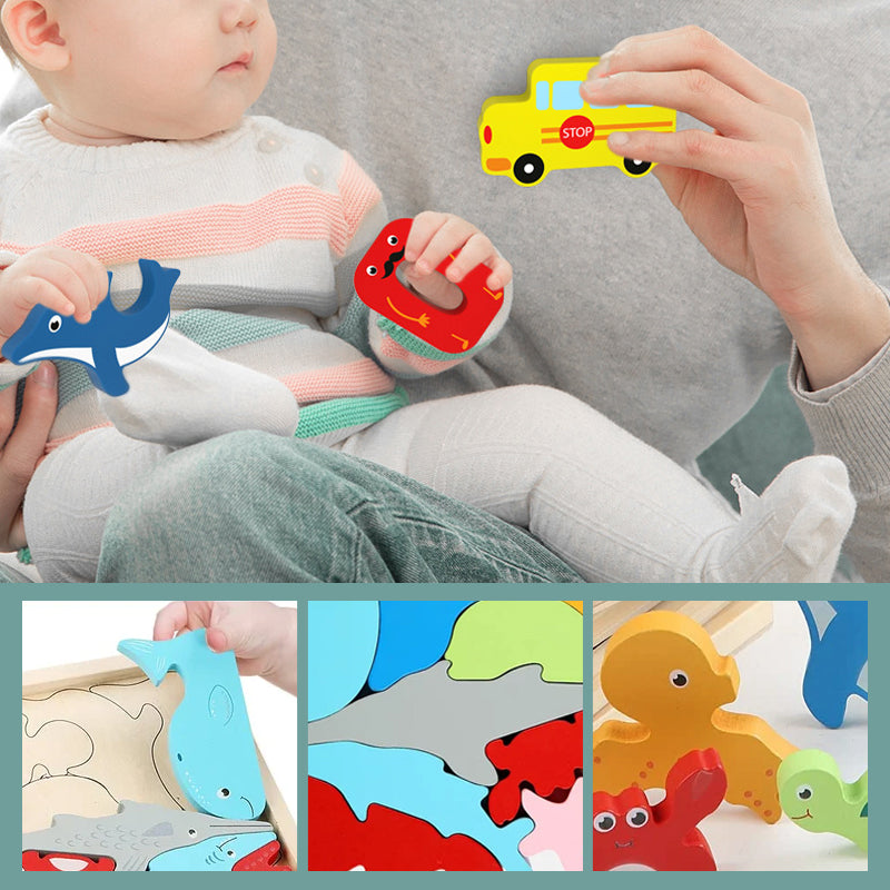 Puzzle en bois avec blocs d'animaux