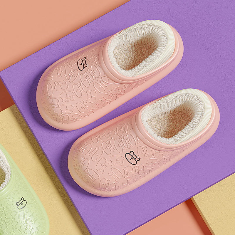 Pantoufles en Coton Imperméables avec Petit Ours en Relief pour la Maison