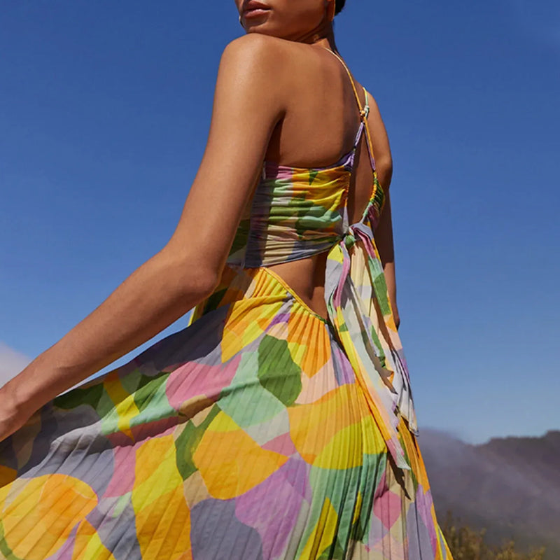 Robe plissée décontractée à imprimé