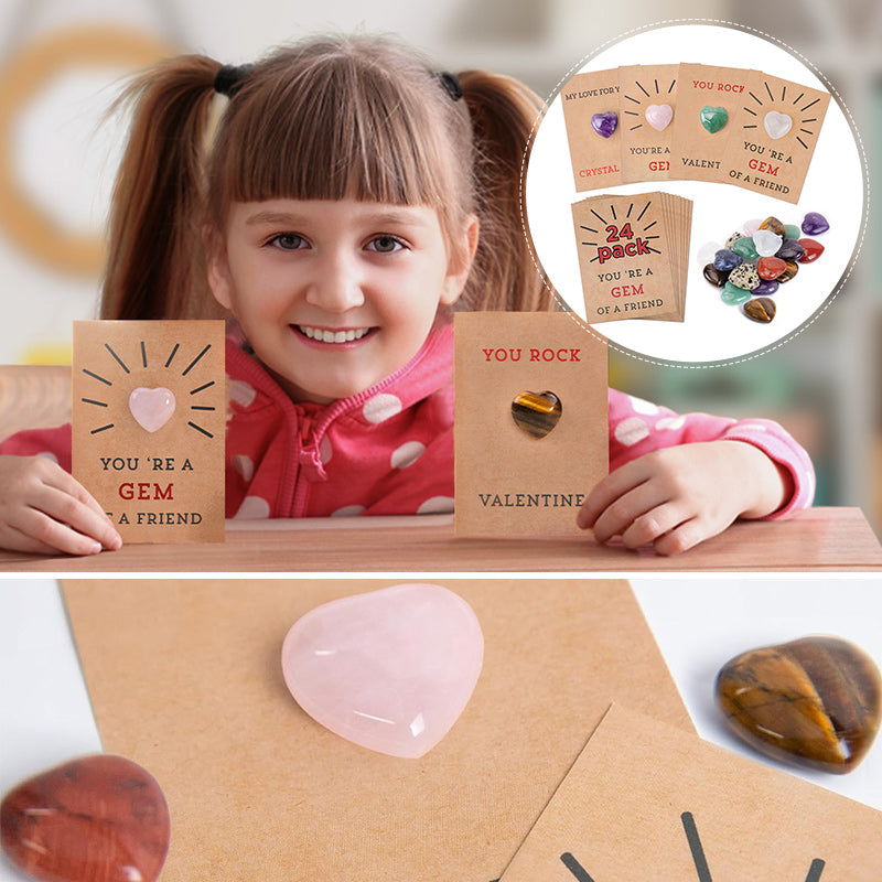 Paquet de 24 cartes de Saint-Valentin avec cristaux en forme de cœur