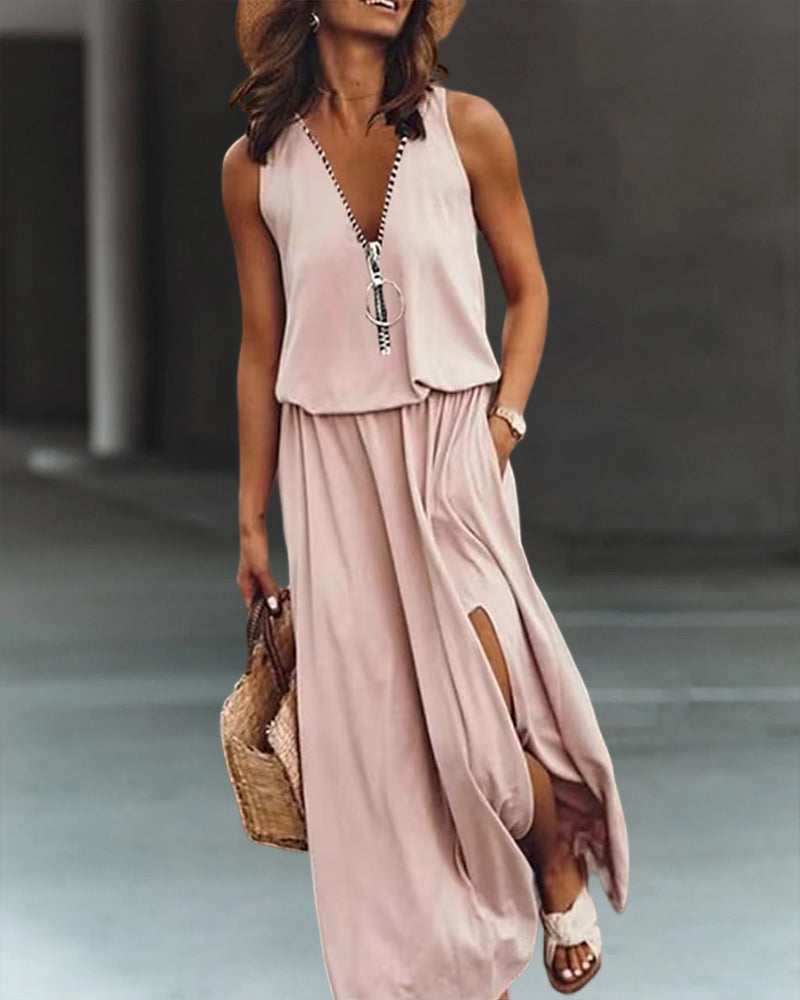 Robe zippée à col en V
