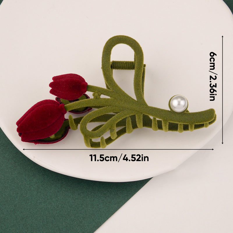 Pince à cheveux élégante tulipe en velours