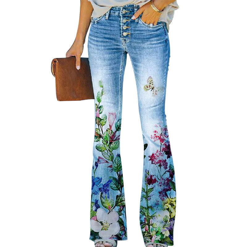 Pantalon femme skinny décontracté à motif fleuri