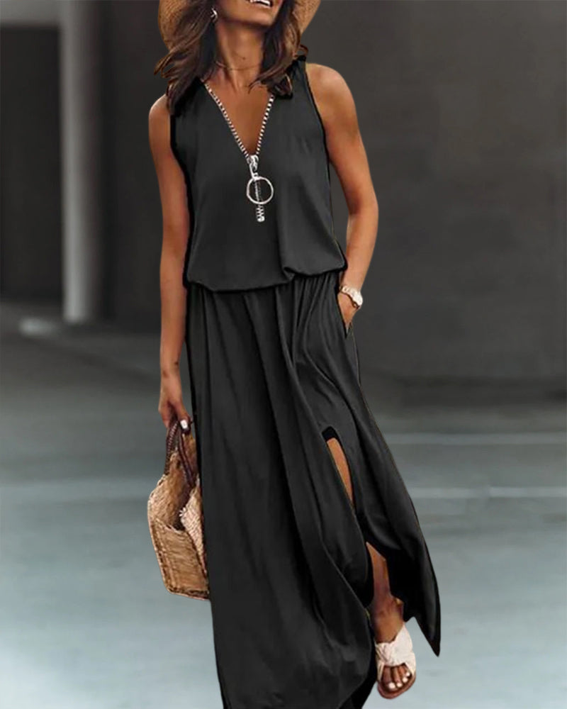 Robe zippée à col en V