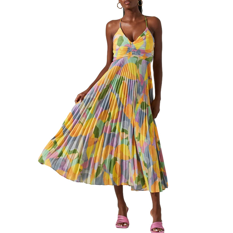 Robe plissée décontractée à imprimé