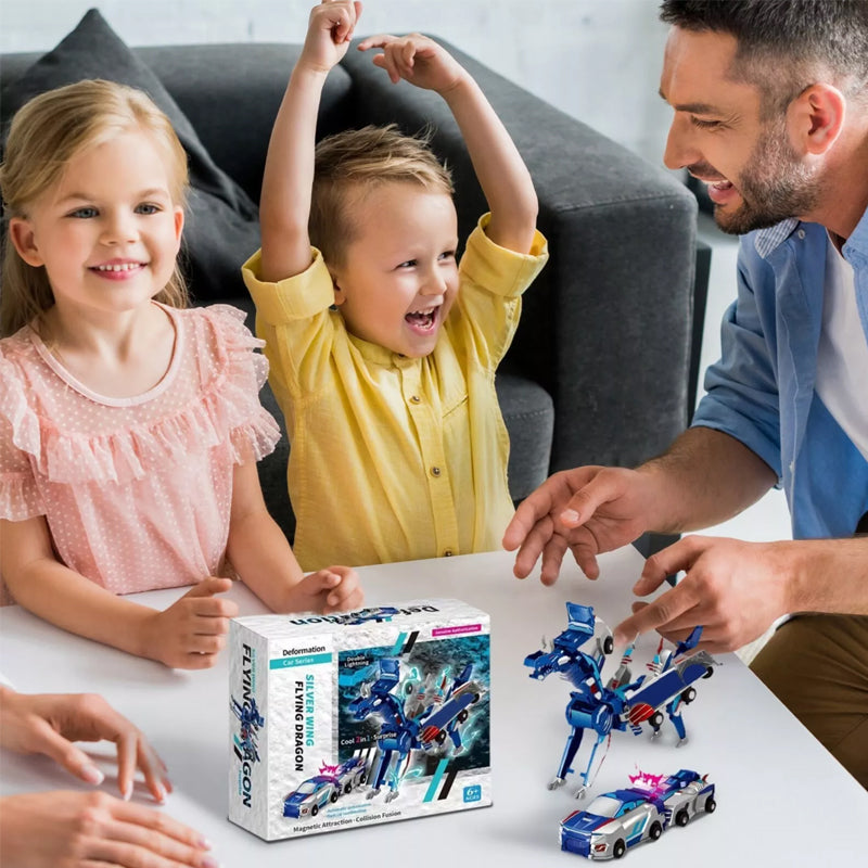 2-in-1 magnetische auto's die transformeren in vliegende draak en eenhoorn