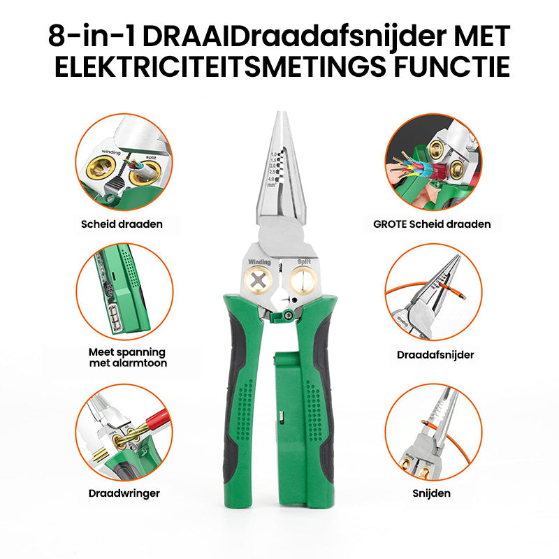 8-in-1 robuuste draadstriptang met spanningstest