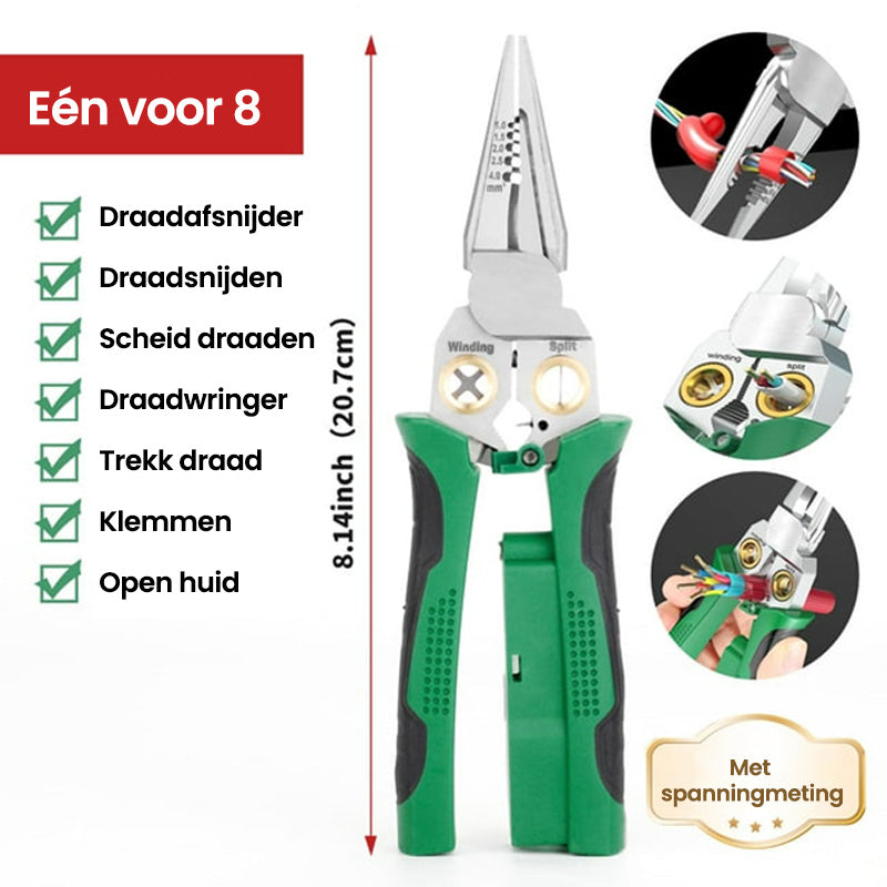 8-in-1 robuuste draadstriptang met spanningstest