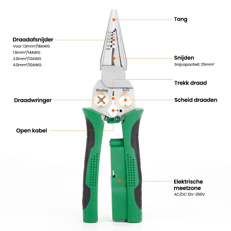 8-in-1 robuuste draadstriptang met spanningstest