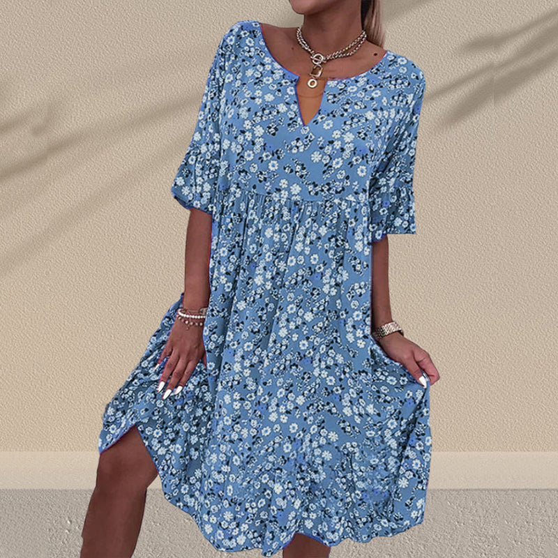 Robe à Demi-manches à Imprimé Floral