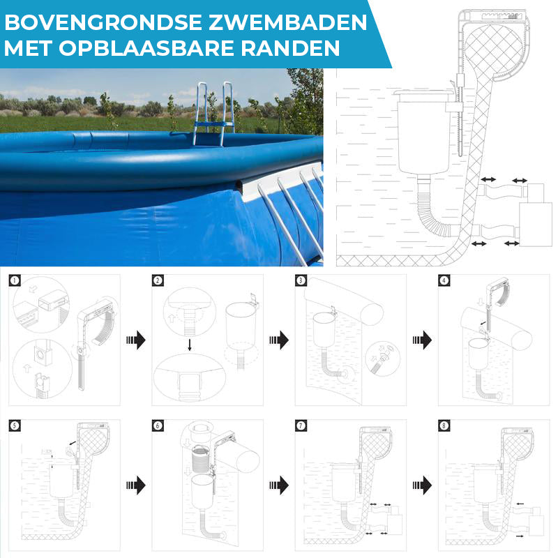 Drijvende zwembadskimmer met montagebeugel