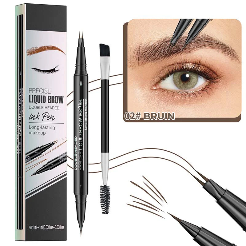 2-in-1 Dual-Ended Wenkbrauwpotlood met Micro-Vork-Tip Applicator en Precieze Borstel-Tip