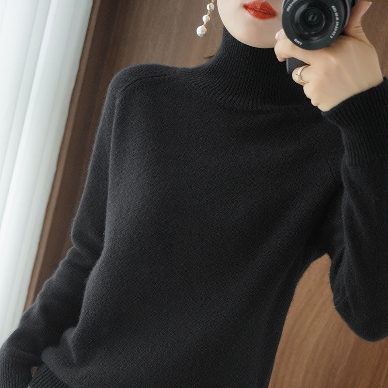 Pull en tricot à col roulé uni pour femmes
