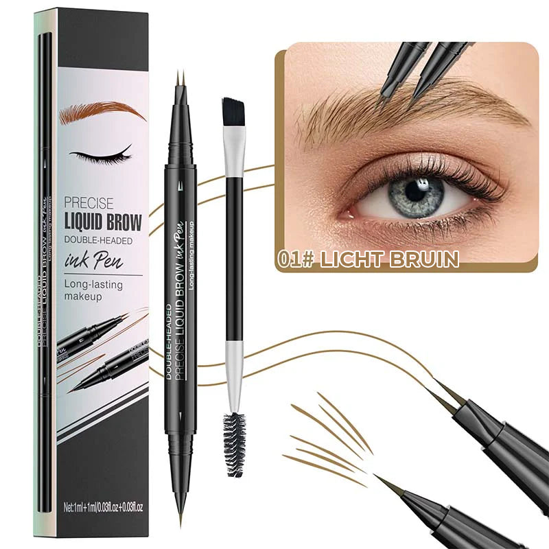 2-in-1 Dual-Ended Wenkbrauwpotlood met Micro-Vork-Tip Applicator en Precieze Borstel-Tip