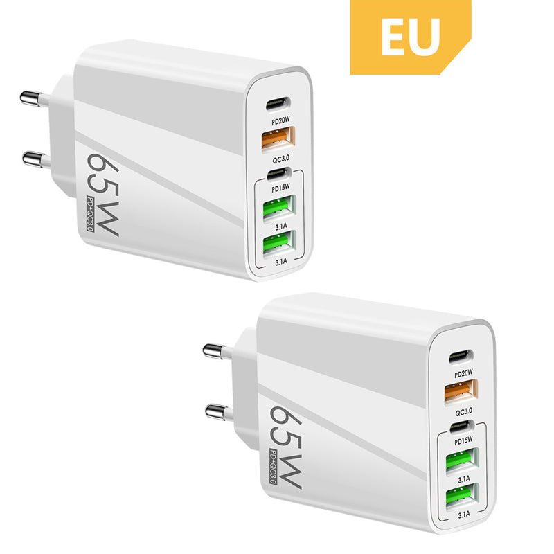 Snelle oplader voor meerdere poorten 65 W - EU-norm