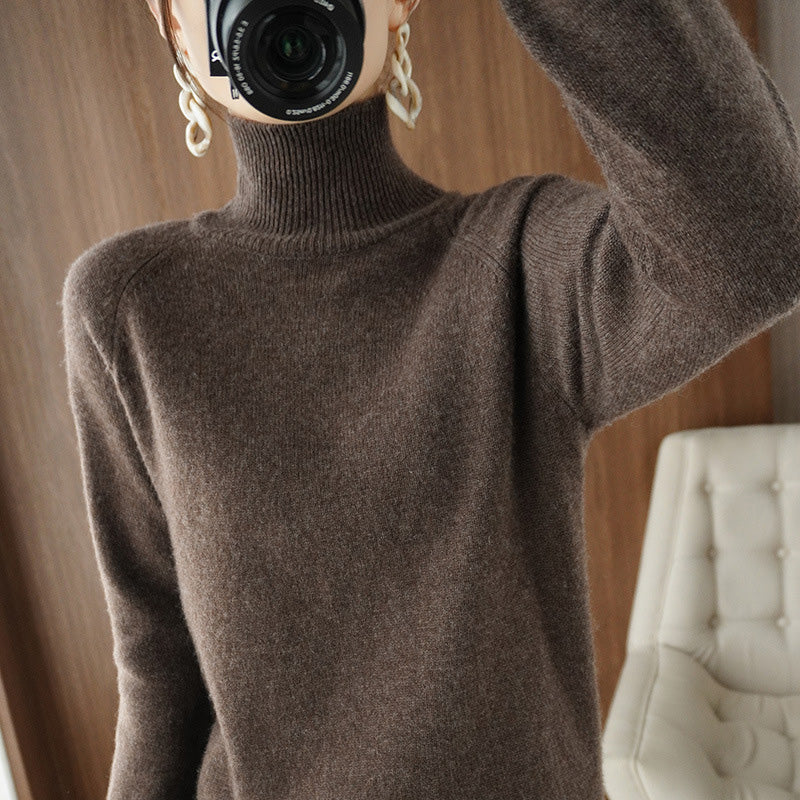 Pull en tricot à col roulé uni pour femmes