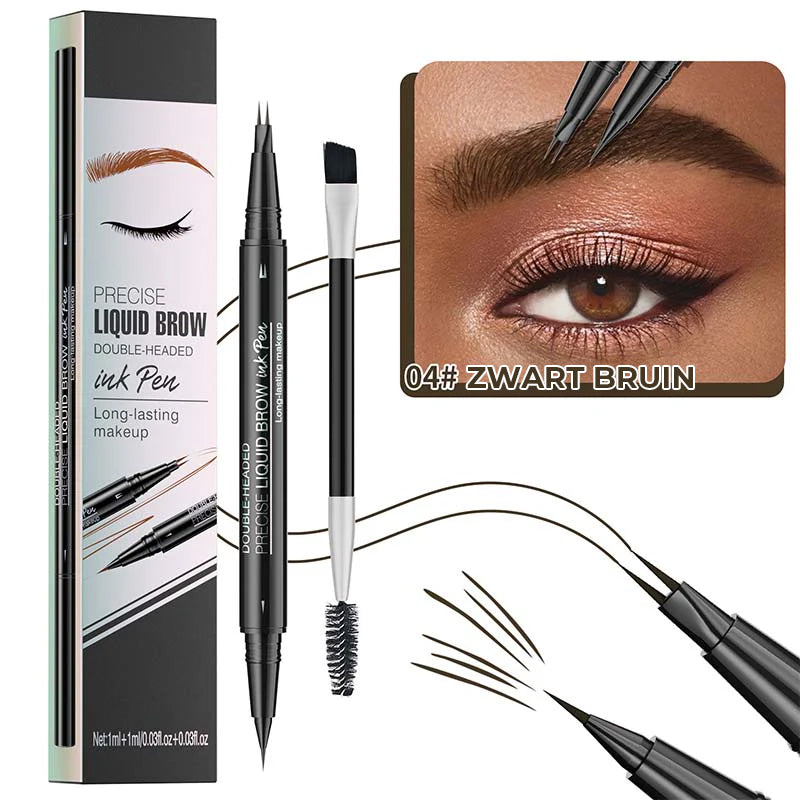 2-in-1 Dual-Ended Wenkbrauwpotlood met Micro-Vork-Tip Applicator en Precieze Borstel-Tip