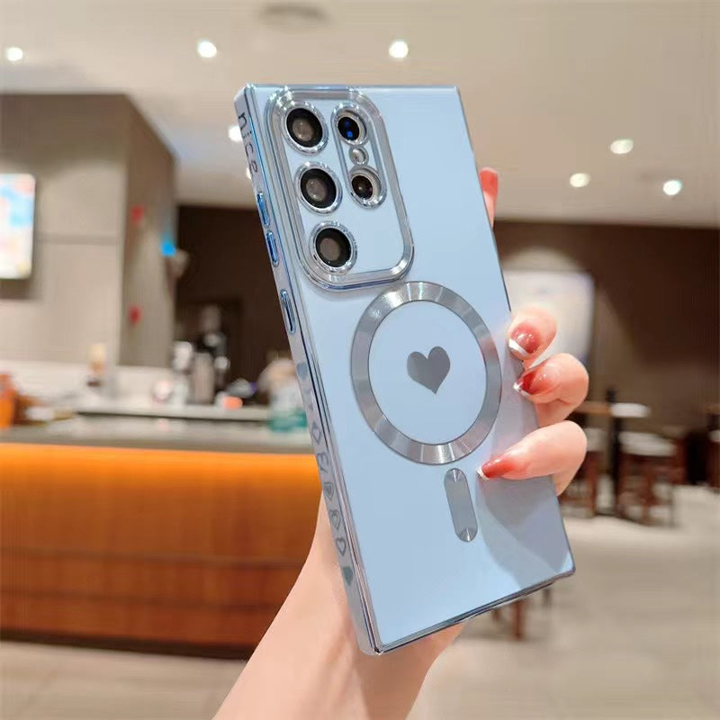 Coque de téléphone magnétique plaquée coeur d'amour pour Samsung