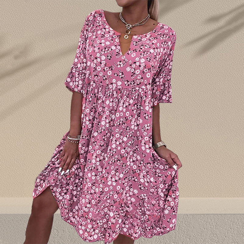Robe à Demi-manches à Imprimé Floral