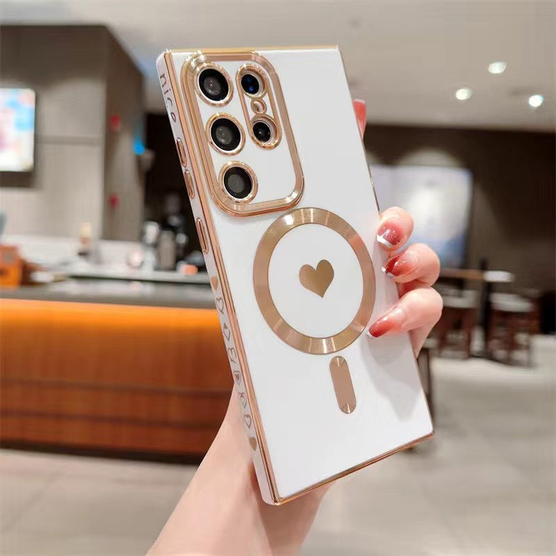 Coque de téléphone magnétique plaquée coeur d'amour pour Samsung