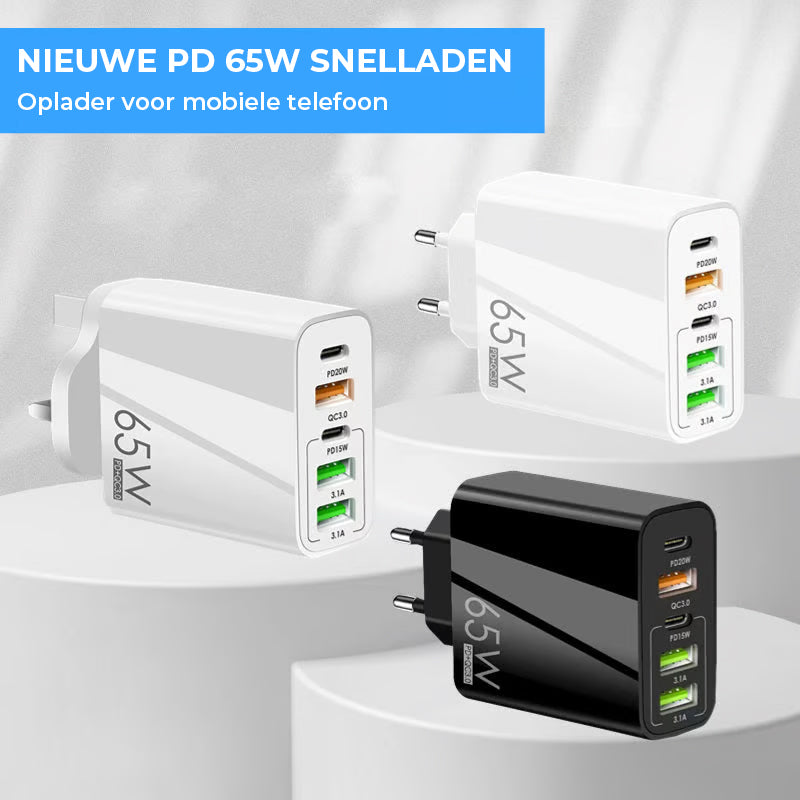 Snelle oplader voor meerdere poorten 65 W - EU-norm