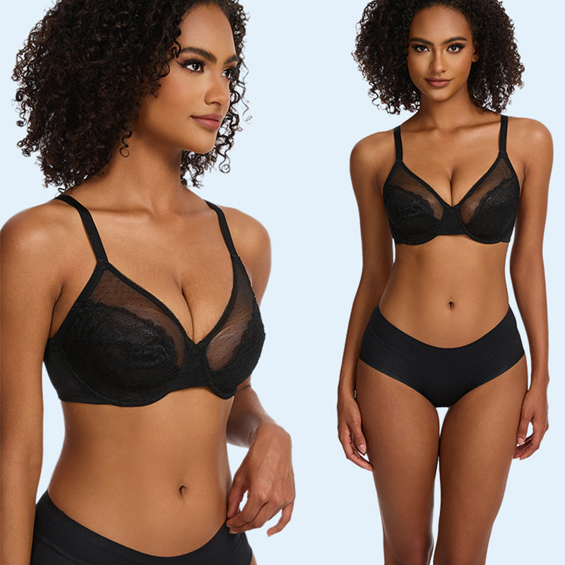Soutien-gorge confort en dentelle florale et maille respirante
