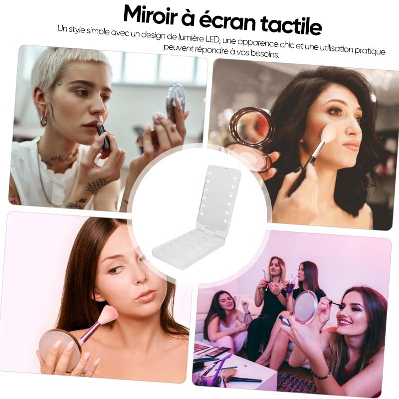 Ensemble de pinceaux de maquillage avec miroir lumineux LED