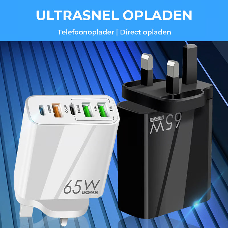 Snelle oplader voor meerdere poorten 65 W - EU-norm