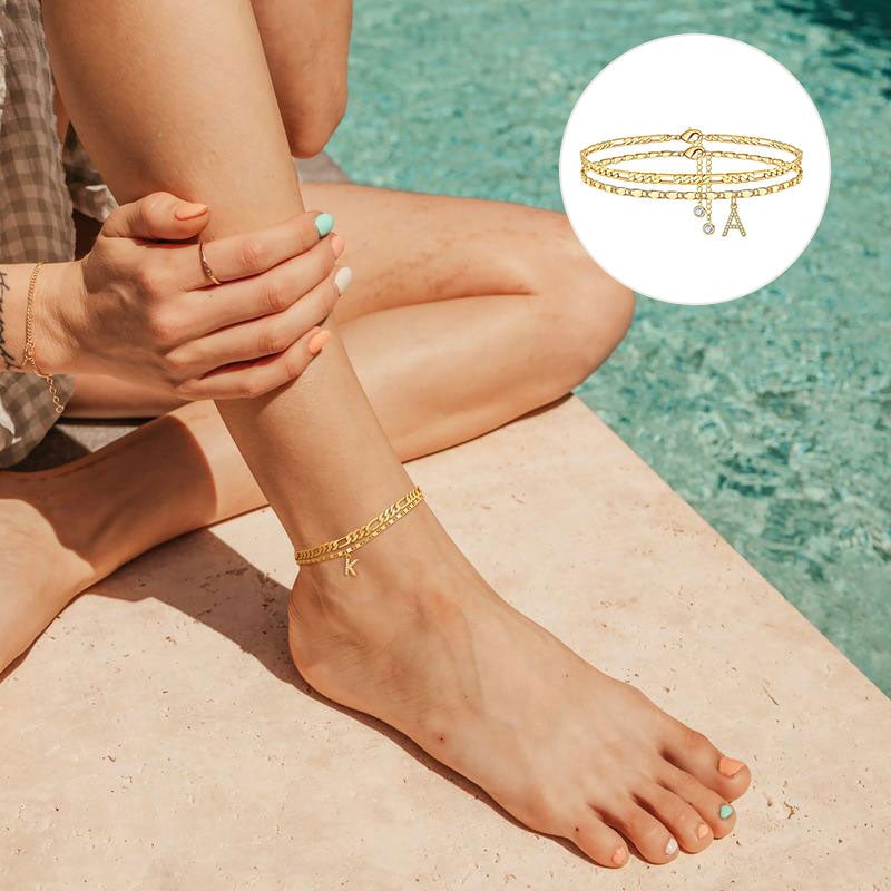 Gelaagde Enkelarmbanden voor Vrouwen - A tot Z Letters