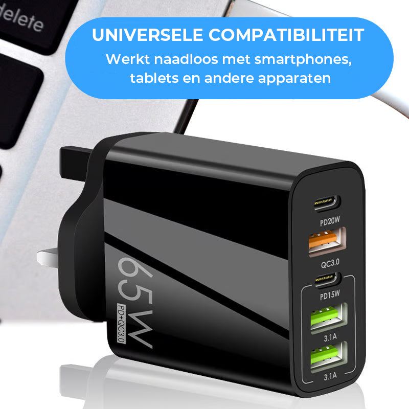 Snelle oplader voor meerdere poorten 65 W - EU-norm