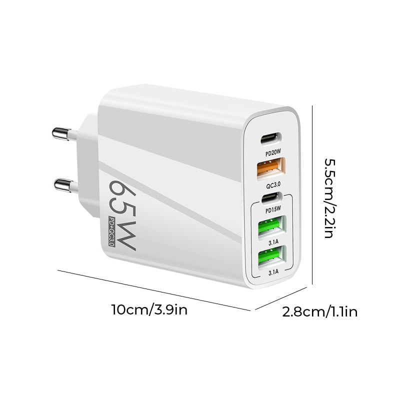 Snelle oplader voor meerdere poorten 65 W - EU-norm