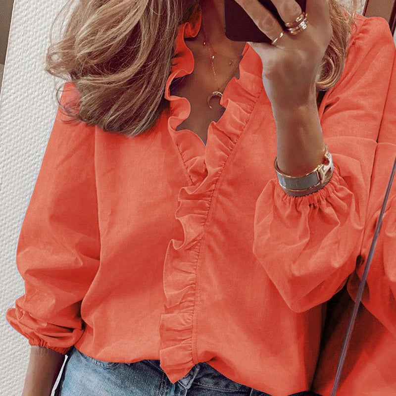 Chemise à volants pour femmes à manches longues