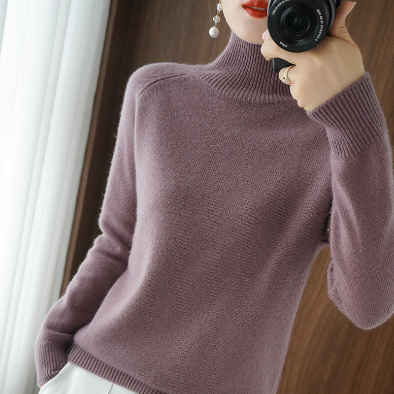 Pull en tricot à col roulé uni pour femmes