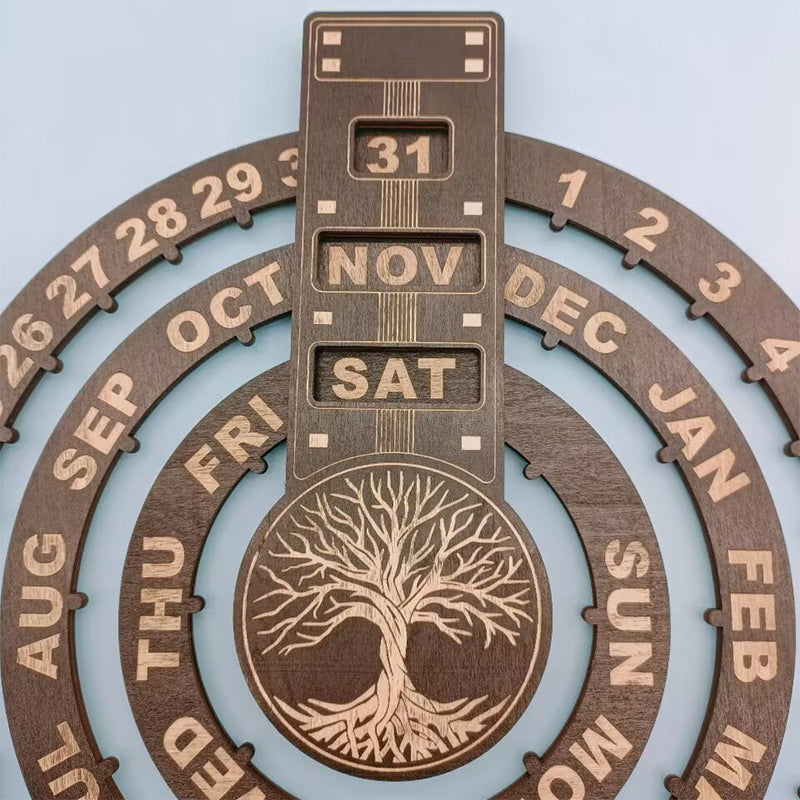 Houten roterende cirkelvormige eeuwigdurende kalender