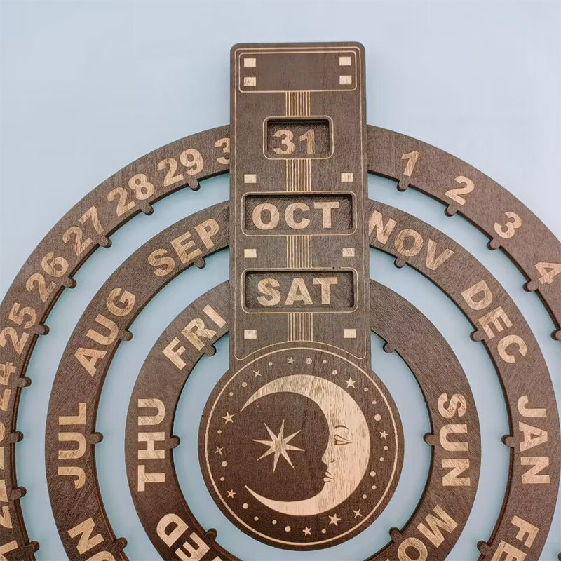 Houten roterende cirkelvormige eeuwigdurende kalender