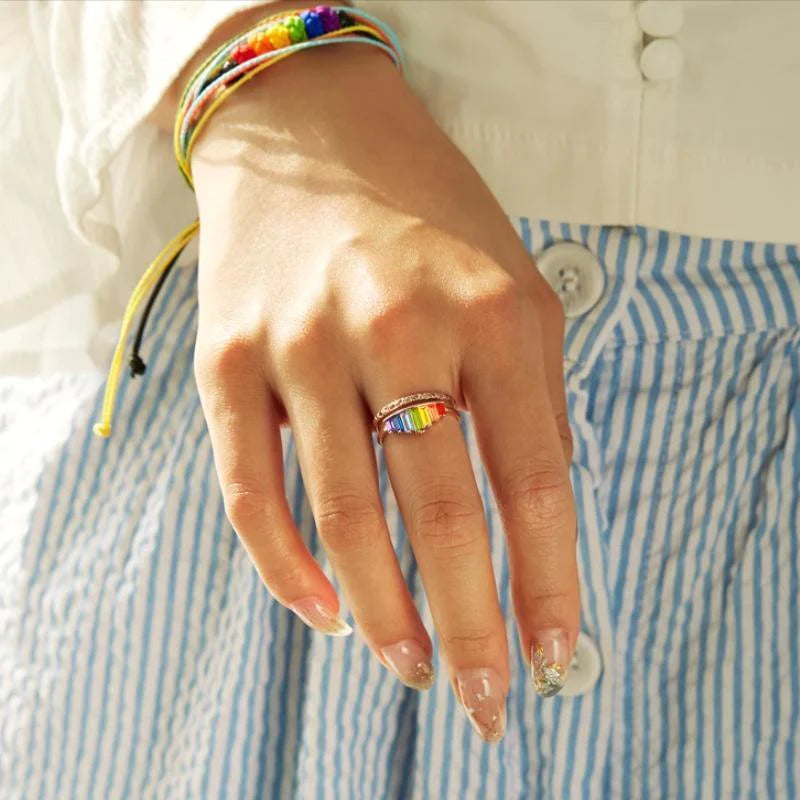 Bague d'Arc-en-ciel à Micro Diamants