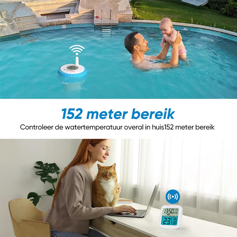 Drijvende Draadloze Zwembad Thermometer met Groot Display & 150m Bereik - Perfect voor Elke Pool