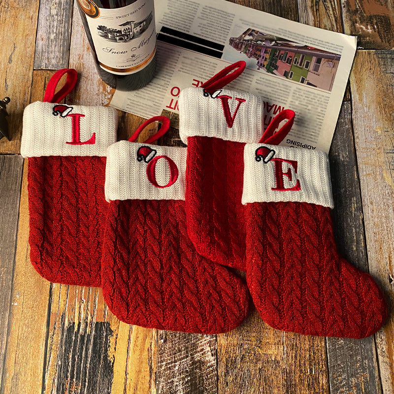 Bas en tricot avec lettre de Noël